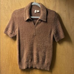 Moth Brand Brown Fuzzy Collared Sweater - Size Small
